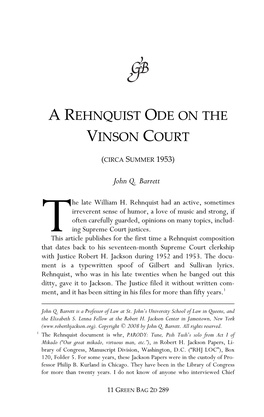 A Rehnquist Ode on the Vinson Court