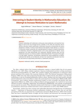 Intervening in Student Identity in Mathematics Education: an Attempt to Increase Motivation to Learn Mathematics