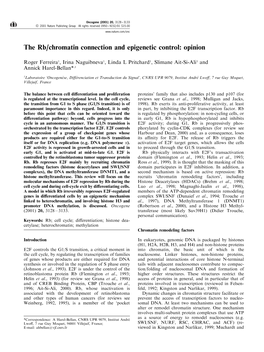 The Rb/Chromatin Connection and Epigenetic Control: Opinion