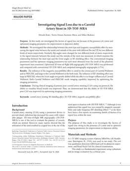 Investigating Signal Loss Due to a Carotid Artery Stent in 3D-TOF-MRA