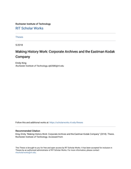 Corporate Archives and the Eastman Kodak Company