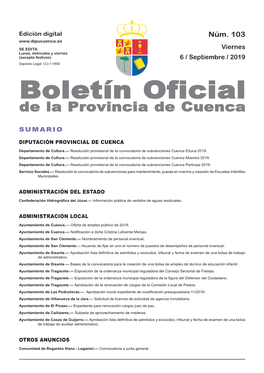 Boletín Oficial De La Provincia De Cuenca Sumario Diputación Provincial De Cuenca