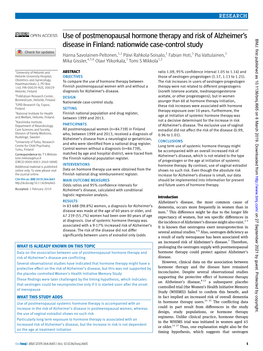 Use of Postmenopausal Hormone Therapy and Risk of Alzheimer’S BMJ: First Published As 10.1136/Bmj.L665 on 6 March 2019