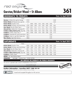 Garston/Bricket Wood – St Albans 361 MONDAYS to FRIDAYS from 1St April 2019