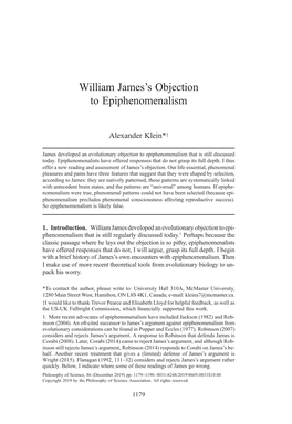 William James's Objection to Epiphenomenalism