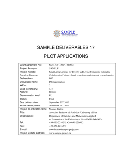 Sample Deliverables 17 Pilot Applications