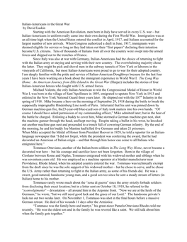 Italian-Americans in the Great War by David Laskin Starting with the American Revolution, Men Born in Italy Have Served in Every U.S