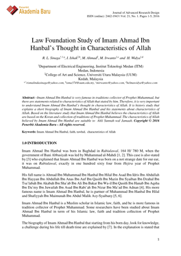 Akademia Baru Law Foundation Study of Imam Ahmad Ibn Hanbal's