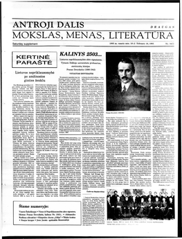 ANTROJI DALIS MOKSLAS, MENAS, LITERATŪRA Saturday Supplement 1995 M