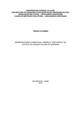 Graduação Em Letras – Linguagem E Identidade Curso De Mestrado Em Letras – Linguagem E Identidade