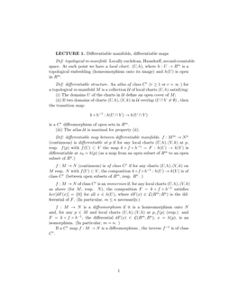 LECTURE 1. Differentiable Manifolds, Differentiable Maps