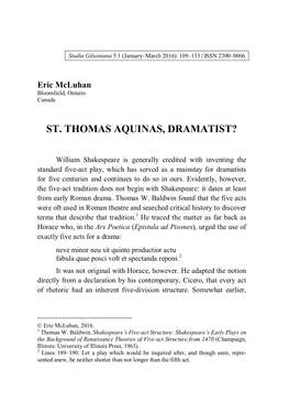 St. Thomas Aquinas, Dramatist?