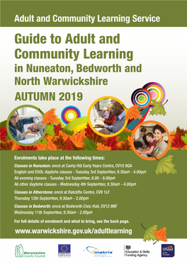 Guide to Adult and Community Learning in Nuneaton, Bedworth and North Warwickshire AUTUMN 2019