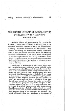 Thk Northekn Boundary of Massachusetts in Its Relations to New Hampshire