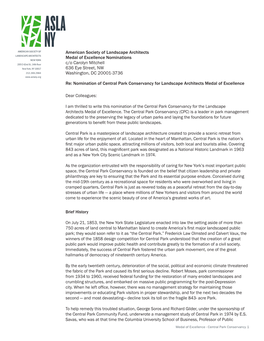 American Society of Landscape Architects Medal of Excellence Nominations C/O Carolyn Mitchell 636 Eye Street, NW Washington, DC 20001-3736