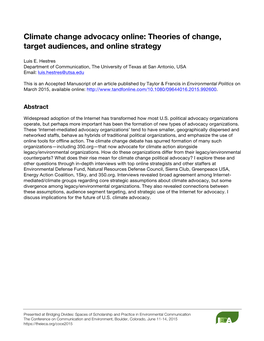 Climate Change Advocacy Online: Theories of Change, Target Audiences, and Online Strategy
