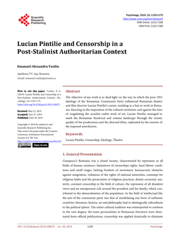 Lucian Pintilie and Censorship in a Post-Stalinist Authoritarian Context