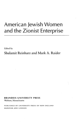 American Jewish Women and the Zionist Enterprise