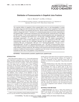 Distribution of Furanocoumarins in Grapefruit Juice Fractions