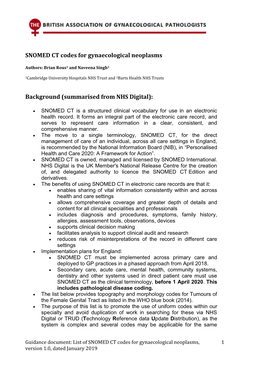 SNOMED CT Codes for Gynaecological Neoplasms