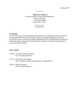 February 2013 Michael T. CORGAN Associate Professor of International