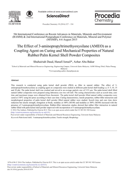 (AMEO) As a Coupling Agent on Curing and Mechanical Properties of Natural Rubber/Palm Kernel Shell Powder Composites