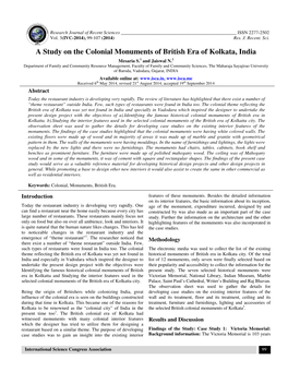 A Study on the Colonial Monuments of British Era of Kolkata, India Mesaria S