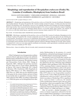 Morphology and Reproduction of Mesophyllum Erubescens (Foslie) Me