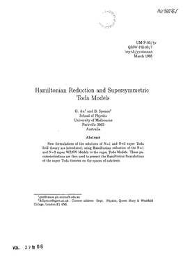 Hamiltonian Reduction and Supersymmetric Toda Models