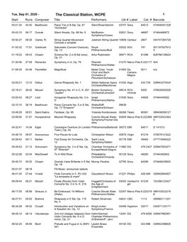 The Classical Station, WCPE 1 Start Runs Composer Title Performerslib # Label Cat