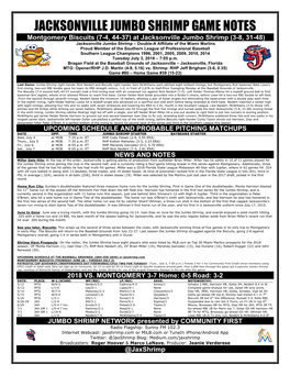 Jacksonville Jumbo Shrimp Game Notes