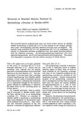 Structures of Branched Dextrins Produced by Saccharifying A-Amylase of Bacillus Subtilis