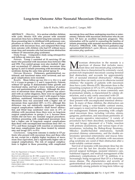 Long-Term Outcome After Neonatal Meconium Obstruction