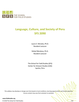 Language, Culture, and Society of Peru SFS 2090