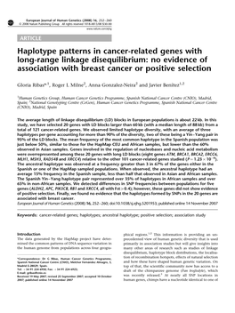 Haplotype Patterns in Cancer-Related Genes with Long-Range Linkage Disequilibrium: No Evidence of Association with Breast Cancer Or Positive Selection