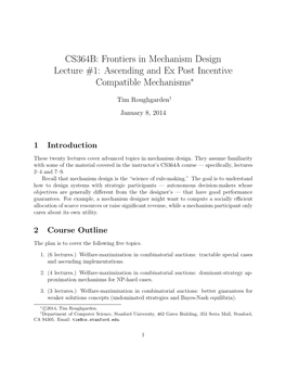 Lecture 1: Ascending and Ex Post Incentive Compatible Mechanisms