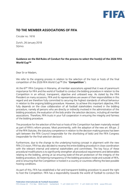 To the Member Associations of Fifa