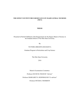 The Effect of Potyvirus Resistance on Maize Lethal Necrosis (Mln)