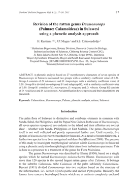 Revision of the Rattan Genus Daemonorops (Palmae: Calamoideae) in Sulawesi Using a Phenetic Analysis Approach