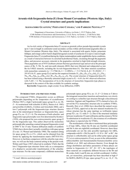 Arsenic-Rich Fergusonite-Beta-(Y) from Mount Cervandone (Western Alps, Italy): Crystal Structure and Genetic Implications