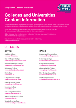 Colleges and Universities Contact Information