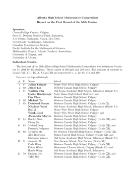 Alberta High School Mathematics Competition Report on the First Round of the 56Th Contest