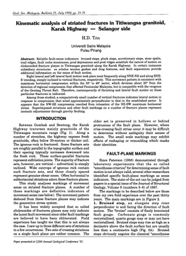 Kinematic Analysis of Striated Fractures in Titiwangsa Granitoid, Karak Highway - Seiangor Side H.D