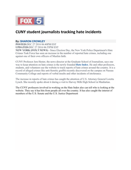 CUNY Student Journalists Tracking Hate Incidents