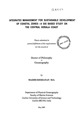 Integrated Management for Sustainable Development of Coastal Zones - a Gis Based Study on the Central Kerala Coast