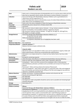 Folinic Acid 2019 Newborn Use Only