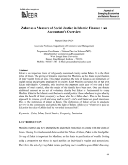Zakat As a Measure of Social Justice in Islamic Finance : an Accountant’S Overview