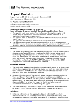 Appeal Decision Inquiry Held on 24 - 27 November and 1 December 2020 Site Visit Made on 3 December 2020