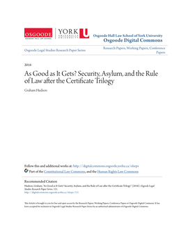 Security, Asylum, and the Rule of Law After the Certificate Trilogy Graham Hudson