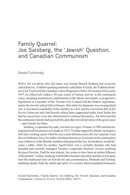 Family Quarrel: Joe Salsberg, the 'Jewish' Question, and Canadian Communism